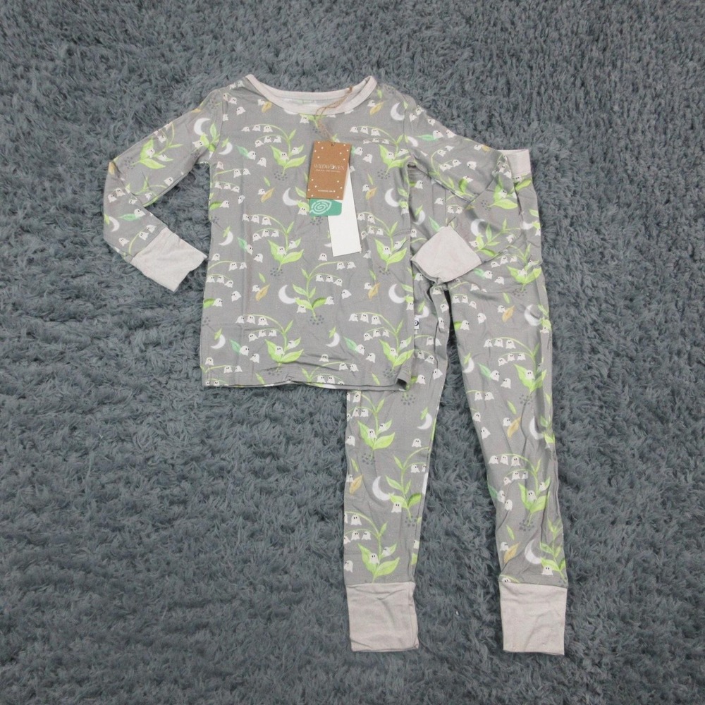 Wildwoven Pajama Set Kids 5-6 Gray Ghost Floral Snug Fit Tencel Modal Print NWT
